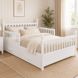 Full Size Kids Platform Bed Frame with 2 Drawers&Safety Guardrails, Low Profile Kid-friendly Bed for Boy&Girl, White