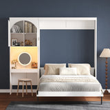 Queen Murphy Bed with Reversible Storage Cabinet & LED Lights, Space-Saving Wall Bed with Foldable Design