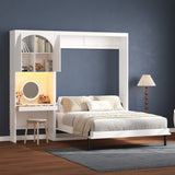 Queen Murphy Bed with Reversible Storage Cabinet & LED Lights, Space-Saving Wall Bed with Foldable Design