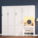 Queen Murphy Bed with Reversible Storage Cabinet & LED Lights, Space-Saving Wall Bed with Foldable Design