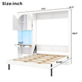 Queen Murphy Bed with Reversible Storage Cabinet & LED Lights, Space-Saving Wall Bed with Foldable Design
