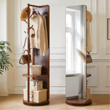 360° Rotatable Full Length Mirror, Freestanding Dressing Mirror with Clothes Rack, Hooks & Storage Shelves for Bedroom, Entryway
