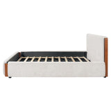 King Size Platform Bed Frame with Soft Padded Headboard&Side Board, Modern Upholstered Bed, White