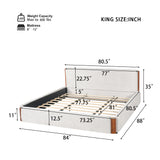 King Size Platform Bed Frame with Soft Padded Headboard&Side Board, Modern Upholstered Bed, White