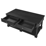 Farmhouse Wood Coffee Table with 2 Drawers & Bottom Open Shelf, Rectangular Cocktail Table for Living Room, Bedroom, Apartment