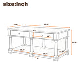 Farmhouse Wood Coffee Table with 2 Drawers & Bottom Open Shelf, Rectangular Cocktail Table for Living Room, Bedroom, Apartment