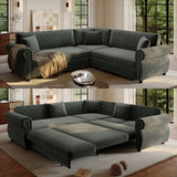 L-Shaped Convertible Sleeper Sofa Bed 88"W Upholstered Sofa Couch with Pull-Out Bed, Nailhead Trim & Rolled Arm, Dark Gray