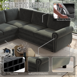 L-Shaped Convertible Sleeper Sofa Bed 88"W Upholstered Sofa Couch with Pull-Out Bed, Nailhead Trim & Rolled Arm, Dark Gray