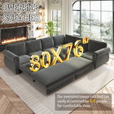 L-Shaped Convertible Sleeper Sofa Bed 88"W Upholstered Sofa Couch with Pull-Out Bed, Nailhead Trim & Rolled Arm, Dark Gray