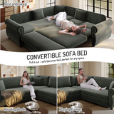 L-Shaped Convertible Sleeper Sofa Bed 88"W Upholstered Sofa Couch with Pull-Out Bed, Nailhead Trim & Rolled Arm, Dark Gray