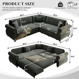 L-Shaped Convertible Sleeper Sofa Bed 88"W Upholstered Sofa Couch with Pull-Out Bed, Nailhead Trim & Rolled Arm, Dark Gray