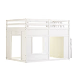 Full Size Kids Loft Bed Frame with Storage Stairs, LED Lights & Full‑Length Safety Guardrail, Open Under-Bed Space for Play/Sleep