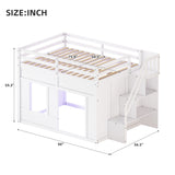 Full Size Kids Loft Bed Frame with Storage Stairs, LED Lights & Full‑Length Safety Guardrail, Open Under-Bed Space for Play/Sleep