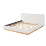 King Size Boucle Platform Bed Frame with Upholstered Headboard & Rubber Wood Base for Teens/Adults, No Box Spring Required, White