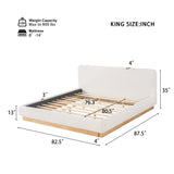 King Size Boucle Platform Bed Frame with Upholstered Headboard & Rubber Wood Base for Teens/Adults, No Box Spring Required, White