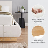 King Size Boucle Platform Bed Frame with Upholstered Headboard & Rubber Wood Base for Teens/Adults, No Box Spring Required, White