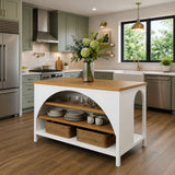 56" Kitchen Island with Open Shelves, Kitchen Pre Table Dining Table Coffee Bar Perch, White