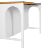56" Kitchen Island with Open Shelves, Kitchen Pre Table Dining Table Coffee Bar Perch, White