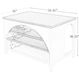 56" Kitchen Island with Open Shelves, Kitchen Pre Table Dining Table Coffee Bar Perch, White