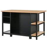 58"W Kitchen Island with Storage Drawers, Adjustable Shelf & Open Shelves, Kitchen Prep Table Coffee Bar Perch Kitchen Table, Black+Natural