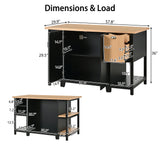 58"W Kitchen Island with Storage Drawers, Adjustable Shelf & Open Shelves, Kitchen Prep Table Coffee Bar Perch Kitchen Table, Black+Natural