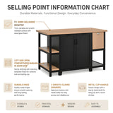 58"W Kitchen Island with Storage Drawers, Adjustable Shelf & Open Shelves, Kitchen Prep Table Coffee Bar Perch Kitchen Table, Black+Natural