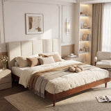 King Upholstered Platform Bed Frame with Chenille Vertical Channel Headboard