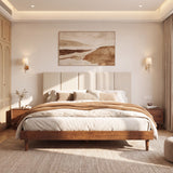 King Upholstered Platform Bed Frame with Chenille Vertical Channel Headboard