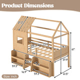 Twin Loft Bed with Stairs & Storage Shelves, House-Shaped Playhouse Loft Bed Frame with Roof & Window