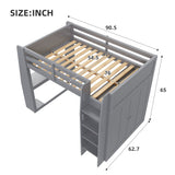Full Size Loft Bed Frame with Built-in Desk, LED Lights, Double Door Wardrobe & Open Shelves for Kids/Teens/Adults
