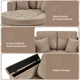 Upholstered Chaise Lounge with Pillows&Storage Arm, Tufted Sleeper Sofa Bed Leisure Reading Couch, Brown