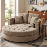 Upholstered Chaise Lounge with Pillows&Storage Arm, Tufted Sleeper Sofa Bed Leisure Reading Couch, Brown