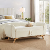 57" Corduroy Upholstered Storage Bench Ottoman, Bed Bench with Wood Legs for Entryway, Bedroom, Hallway