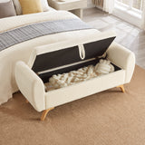 57" Corduroy Upholstered Storage Bench Ottoman, Bed Bench with Wood Legs for Entryway, Bedroom, Hallway