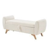 57" Corduroy Upholstered Storage Bench Ottoman, Bed Bench with Wood Legs for Entryway, Bedroom, Hallway