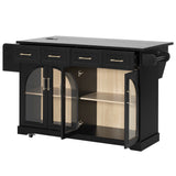 Rolling Kitchen Island with Drop Leaf, Kitchen Cart with Arched Glass Door, 4 Drawers, Charging Station, Spice & Towel Rack