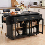 Rolling Kitchen Island with Drop Leaf, Kitchen Cart with Arched Glass Door, 4 Drawers, Charging Station, Spice & Towel Rack