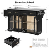 Rolling Kitchen Island with Drop Leaf, Kitchen Cart with Arched Glass Door, 4 Drawers, Charging Station, Spice & Towel Rack