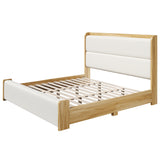 Solid Wood King Platform Bed Frame with Thick Padded Headboard & Footboard, Upholstered Mid-Century Modern Bed, Wood&Creamy-White