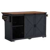 72" Kitchen Island with Fridge Storage Space, Rolling Kitchen Cart with Sliding Barn Door, Drop Leaf, Glass Holder, 4 Drawers