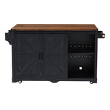 72" Kitchen Island with Fridge Storage Space, Rolling Kitchen Cart with Sliding Barn Door, Drop Leaf, Glass Holder, 4 Drawers
