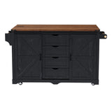 72" Kitchen Island with Fridge Storage Space, Rolling Kitchen Cart with Sliding Barn Door, Drop Leaf, Glass Holder, 4 Drawers