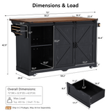 72" Kitchen Island with Fridge Storage Space, Rolling Kitchen Cart with Sliding Barn Door, Drop Leaf, Glass Holder, 4 Drawers