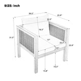 4pcs Acacia Wood Patio Furniture Set with 3-Seater Sofa, 2 Armchairs & Coffee Table, Outdoor Conversation Set with Cushions