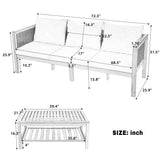 4pcs Acacia Wood Patio Furniture Set with 3-Seater Sofa, 2 Armchairs & Coffee Table, Outdoor Conversation Set with Cushions