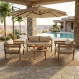 4pcs Outdoor Sofa Seating Set with Loveseat, 2 Club Chairs, Coffee Table&Cushions, Patio Furniture Set Conversation Chat Set, Brown&Beige