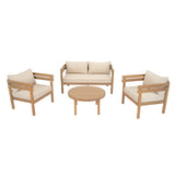 4pcs Outdoor Sofa Seating Set with Loveseat, 2 Club Chairs, Coffee Table&Cushions, Patio Furniture Set Conversation Chat Set, Brown&Beige