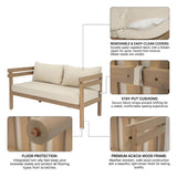 4pcs Outdoor Sofa Seating Set with Loveseat, 2 Club Chairs, Coffee Table&Cushions, Patio Furniture Set Conversation Chat Set, Brown&Beige