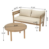 4pcs Outdoor Sofa Seating Set with Loveseat, 2 Club Chairs, Coffee Table&Cushions, Patio Furniture Set Conversation Chat Set, Brown&Beige