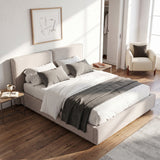 Modern Tufted Queen Upholstered Platform Bed Frame with Comfortable Supportive Headboard, Beige Gray